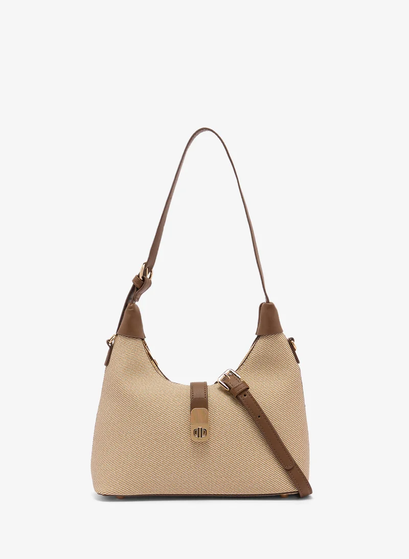 GLAMOROUS Raffia Shoulder Bag with Faux Leather